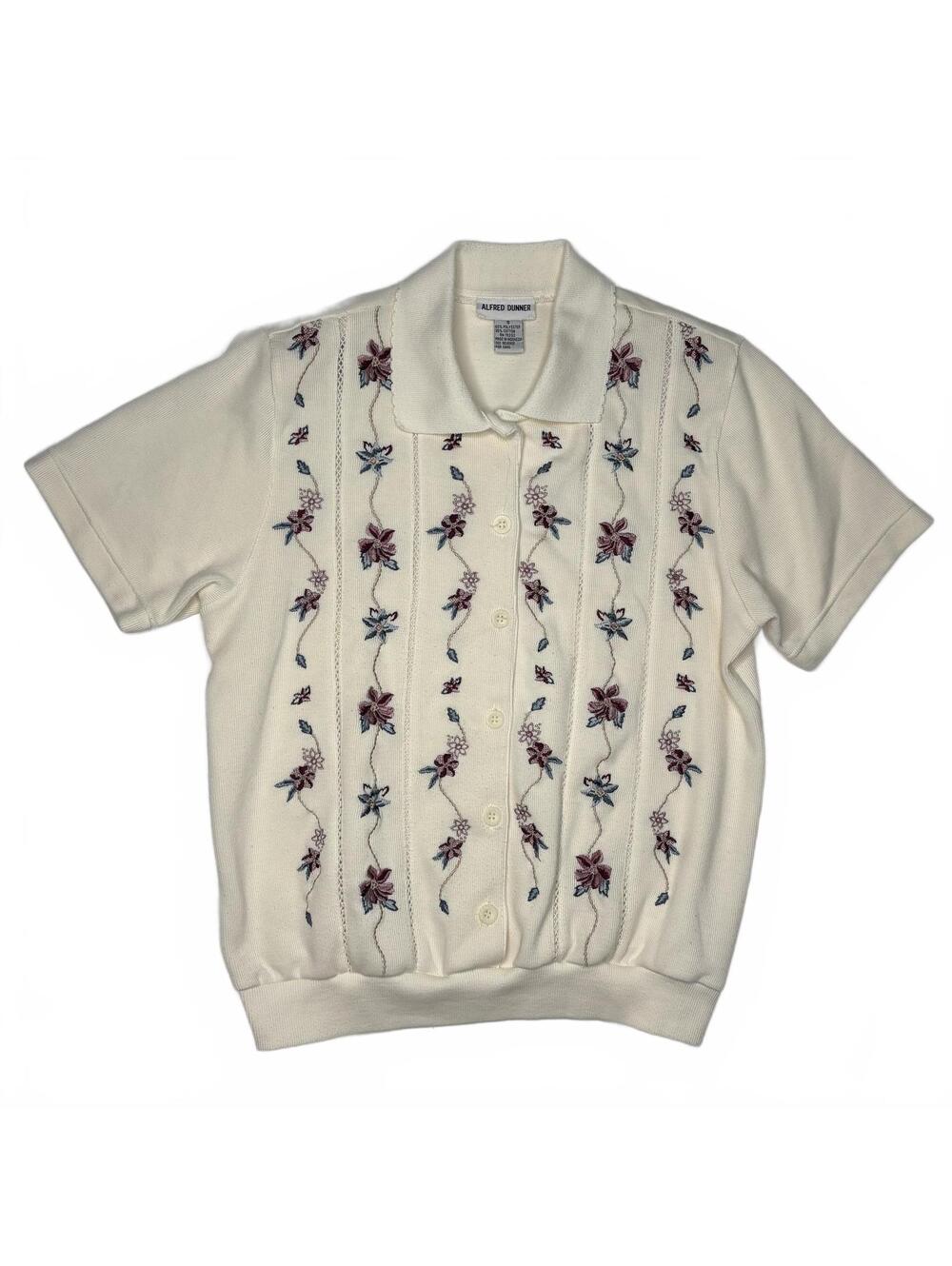 Vintage Alfred Dunner Floral Embroidered Knit Cardigan Small